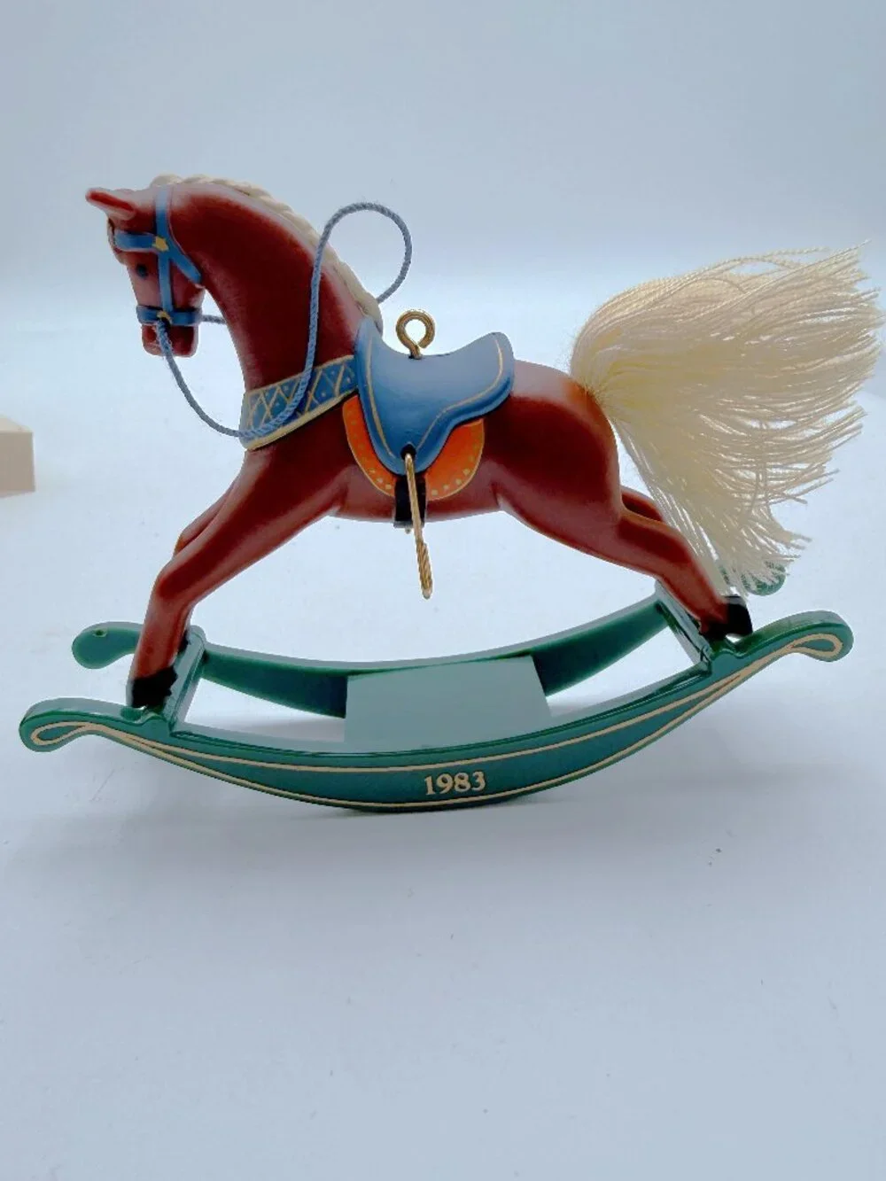 Hallmark Vtg 1983 Rocking Horse Ornament & 1981 Inspired Rocking Horse Lapel Pin